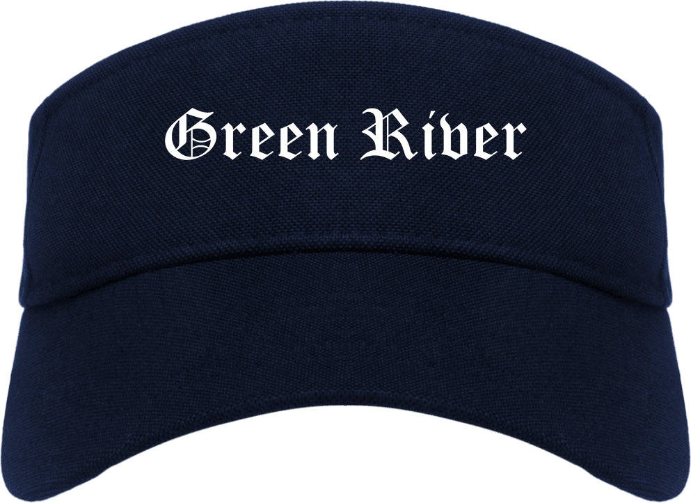Green River Wyoming WY Old English Mens Visor Cap Hat Navy Blue