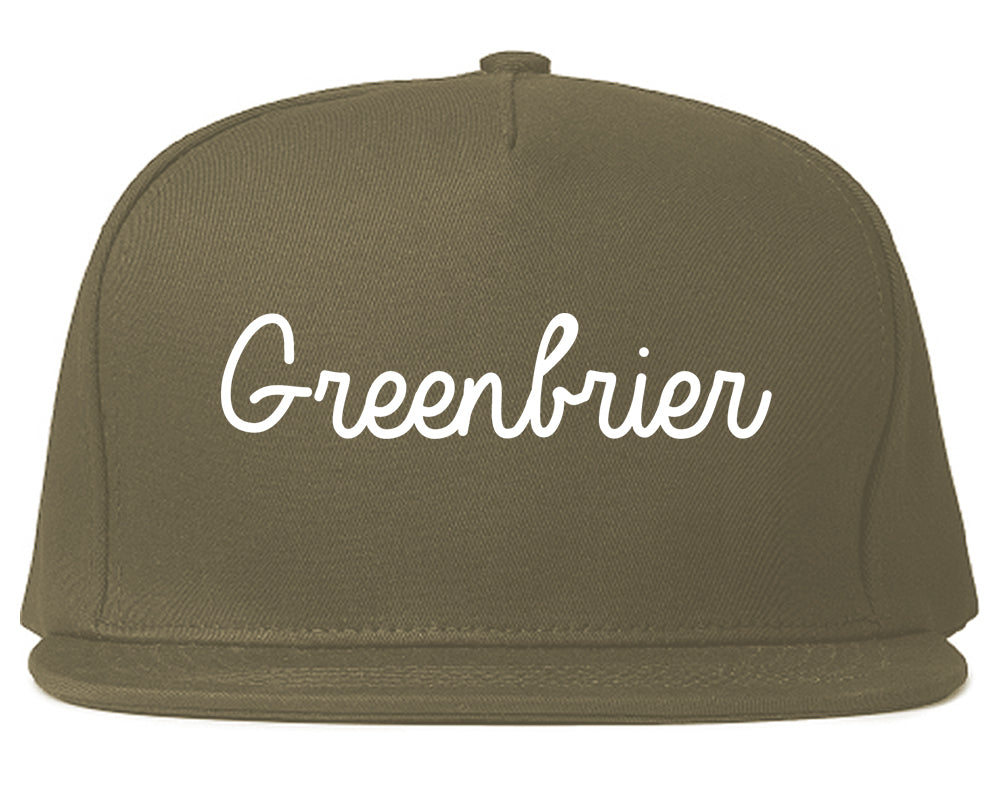 Greenbrier Arkansas AR Script Mens Snapback Hat Grey