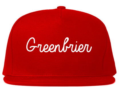 Greenbrier Arkansas AR Script Mens Snapback Hat Red