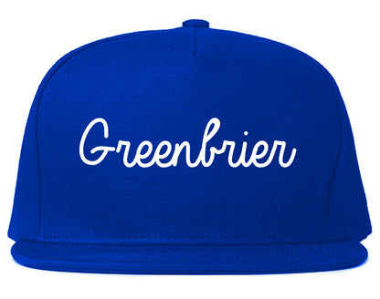 Greenbrier Arkansas AR Script Mens Snapback Hat Royal Blue
