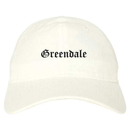 Greendale Indiana IN Old English Mens Dad Hat Baseball Cap White