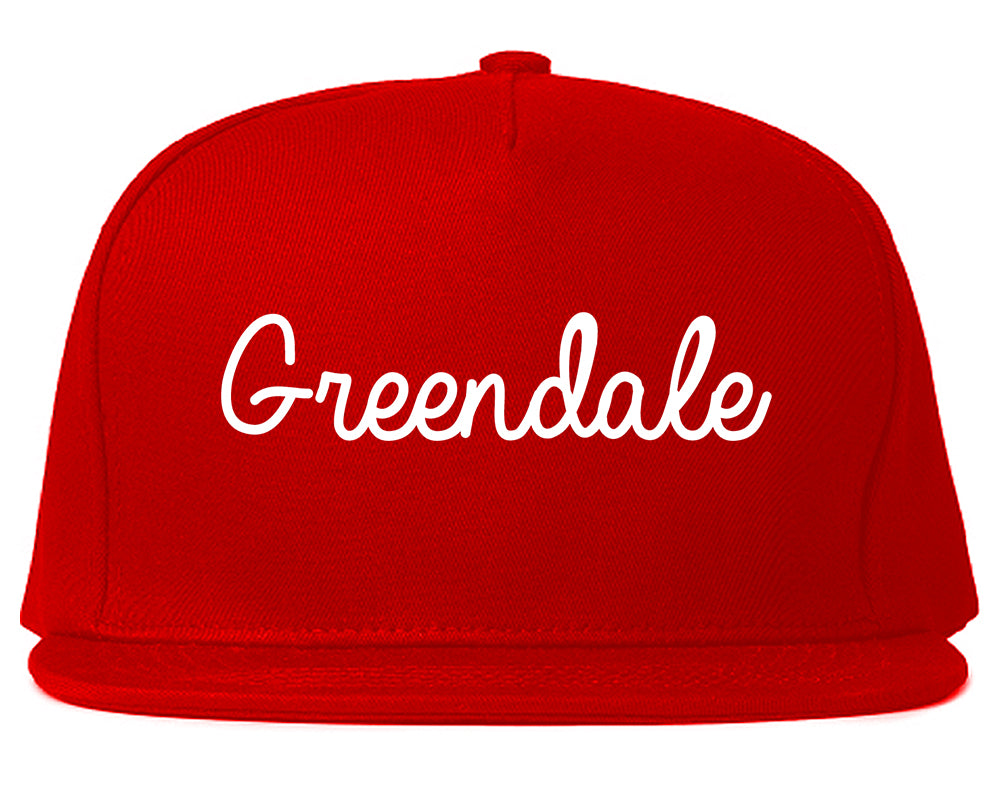 Greendale Indiana IN Script Mens Snapback Hat Red