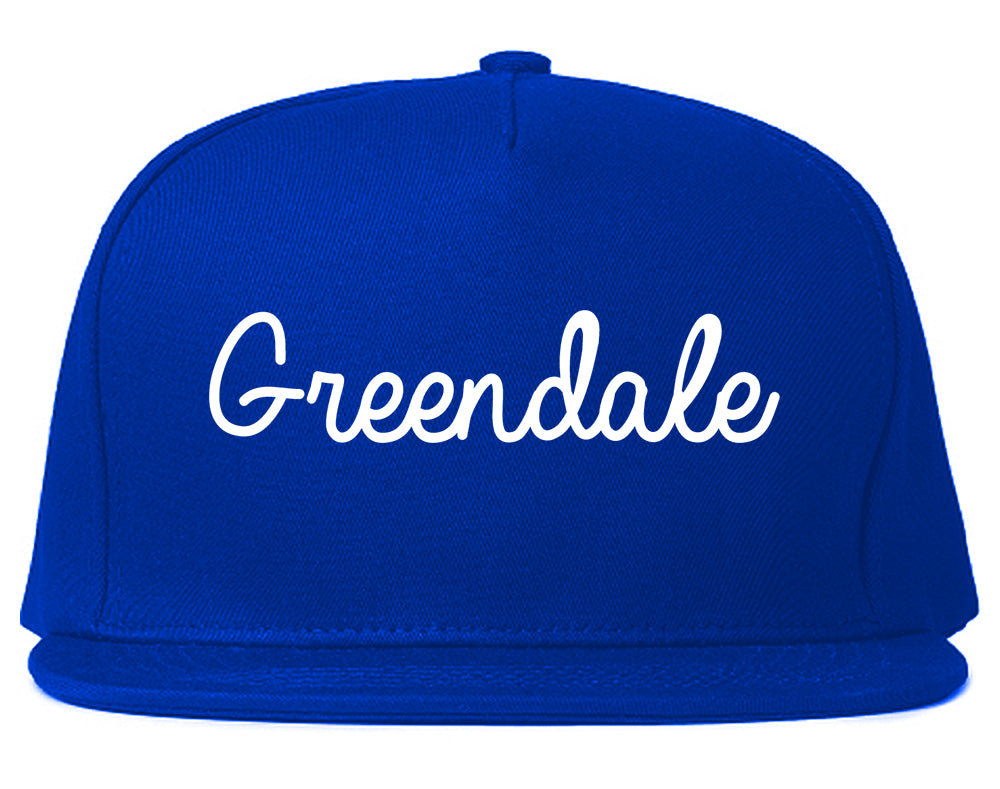 Greendale Indiana IN Script Mens Snapback Hat Royal Blue