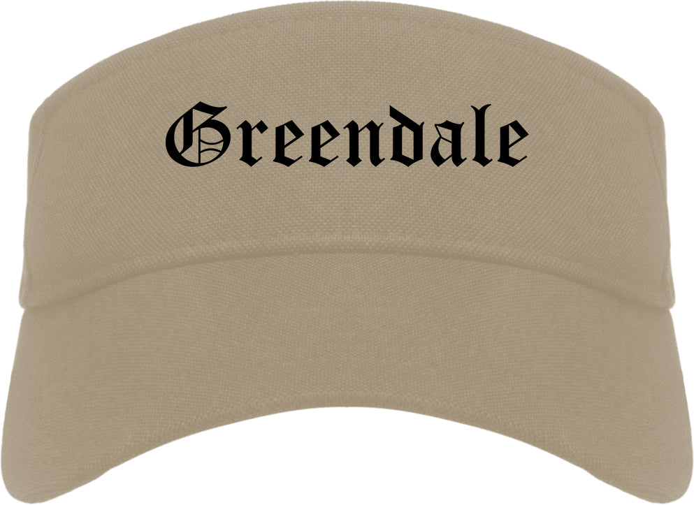 Greendale Indiana IN Old English Mens Visor Cap Hat Khaki