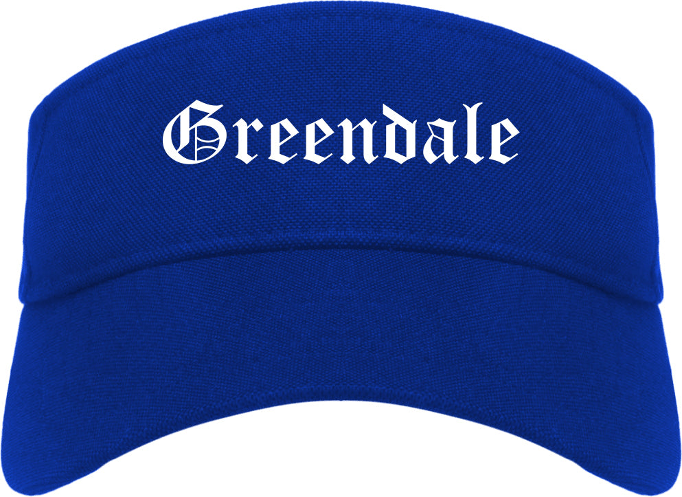 Greendale Indiana IN Old English Mens Visor Cap Hat Royal Blue