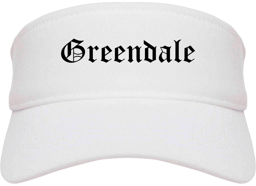 Greendale Indiana IN Old English Mens Visor Cap Hat White