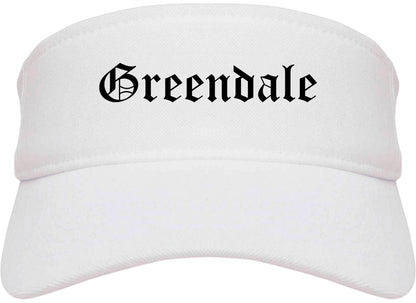 Greendale Indiana IN Old English Mens Visor Cap Hat White
