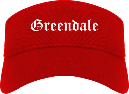 Greendale Wisconsin WI Old English Mens Visor Cap Hat Red