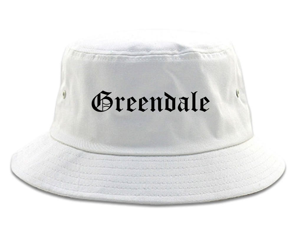 Greendale Wisconsin WI Old English Mens Bucket Hat White