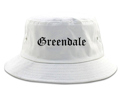 Greendale Wisconsin WI Old English Mens Bucket Hat White
