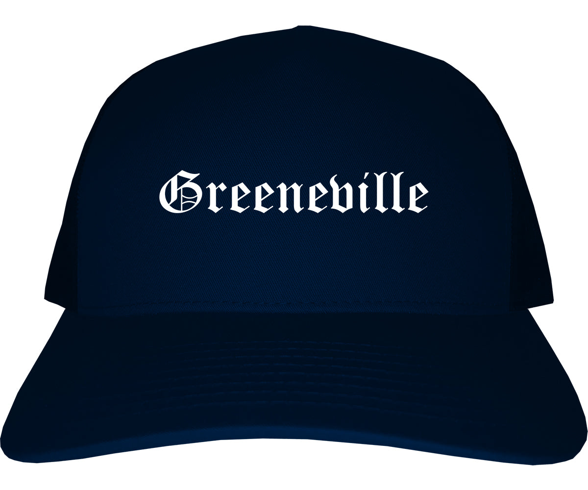 Greeneville Tennessee TN Old English Mens Trucker Hat Cap Navy Blue