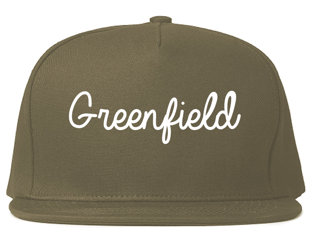 Greenfield Indiana IN Script Mens Snapback Hat Grey