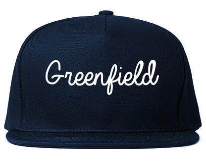 Greenfield Indiana IN Script Mens Snapback Hat Navy Blue