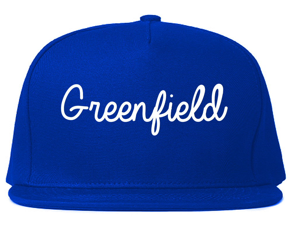 Greenfield Indiana IN Script Mens Snapback Hat Royal Blue