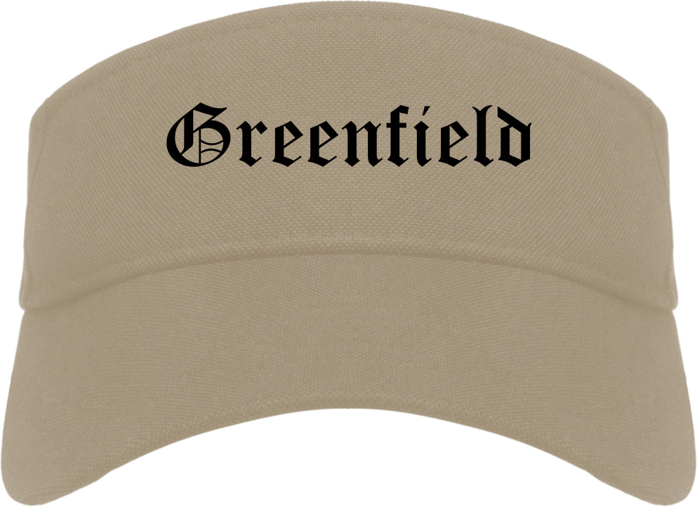 Greenfield Indiana IN Old English Mens Visor Cap Hat Khaki