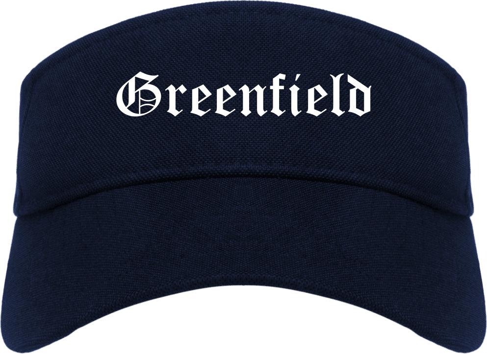 Greenfield Indiana IN Old English Mens Visor Cap Hat Navy Blue