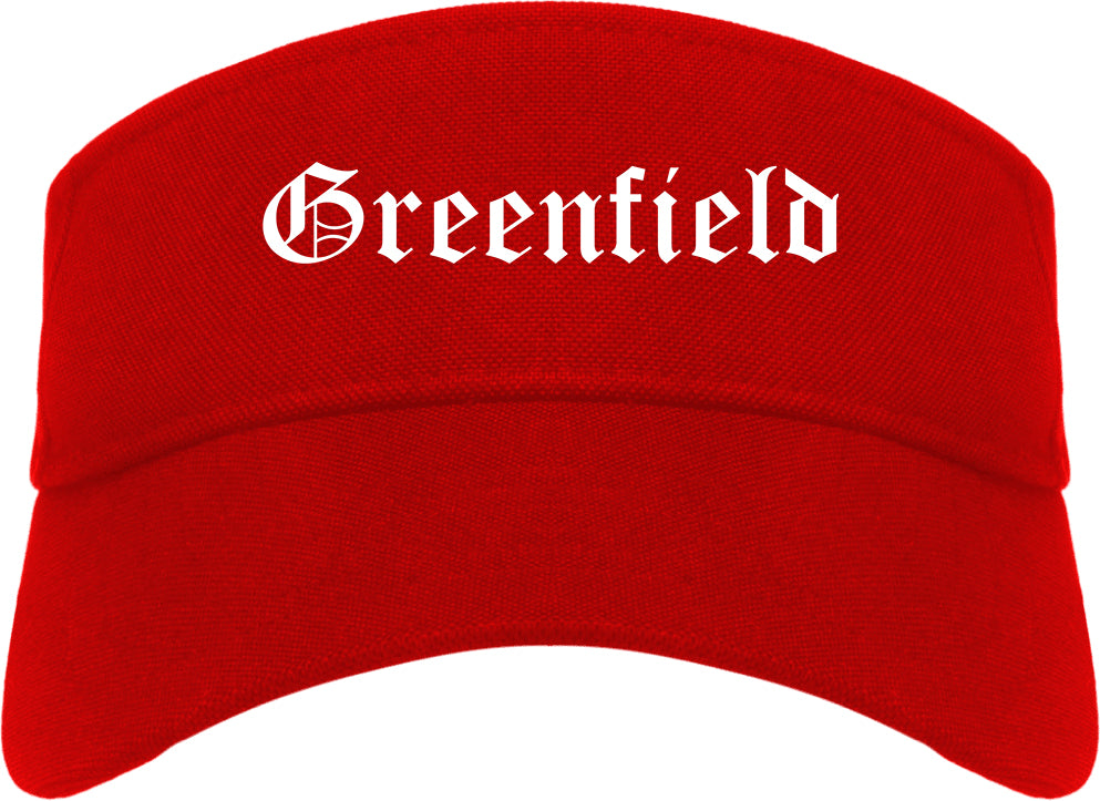Greenfield Indiana IN Old English Mens Visor Cap Hat Red