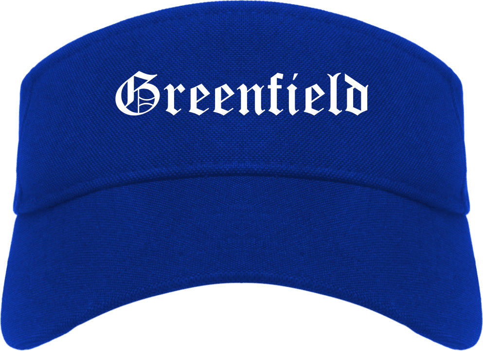 Greenfield Indiana IN Old English Mens Visor Cap Hat Royal Blue