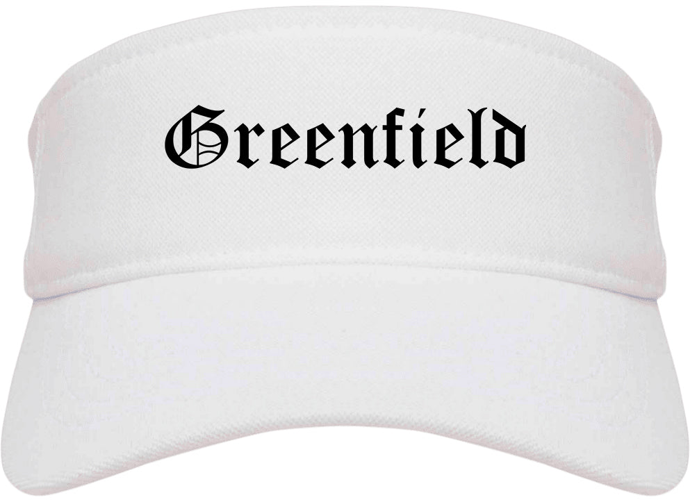 Greenfield Indiana IN Old English Mens Visor Cap Hat White