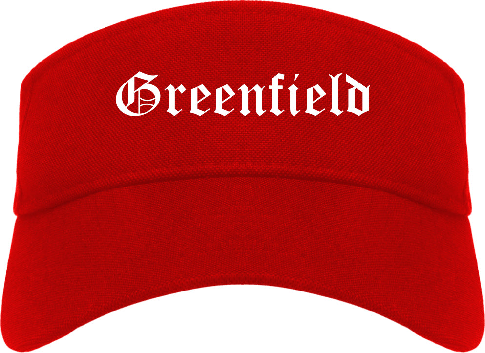 Greenfield Ohio OH Old English Mens Visor Cap Hat Red