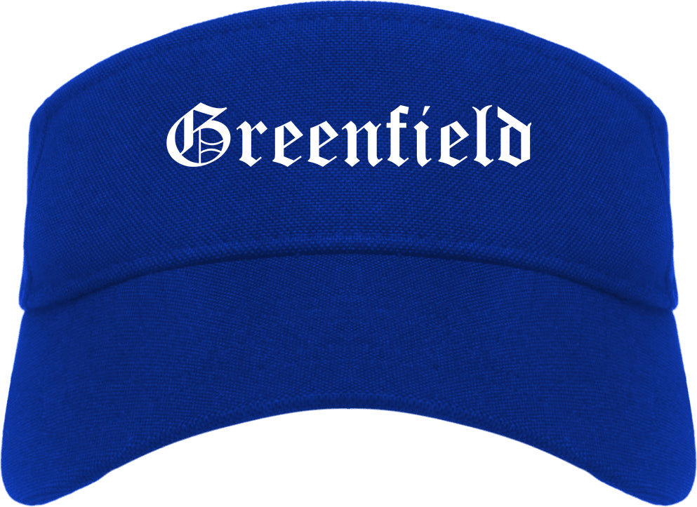Greenfield Ohio OH Old English Mens Visor Cap Hat Royal Blue