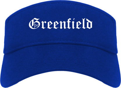 Greenfield Ohio OH Old English Mens Visor Cap Hat Royal Blue