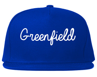 Greenfield Wisconsin WI Script Mens Snapback Hat Royal Blue