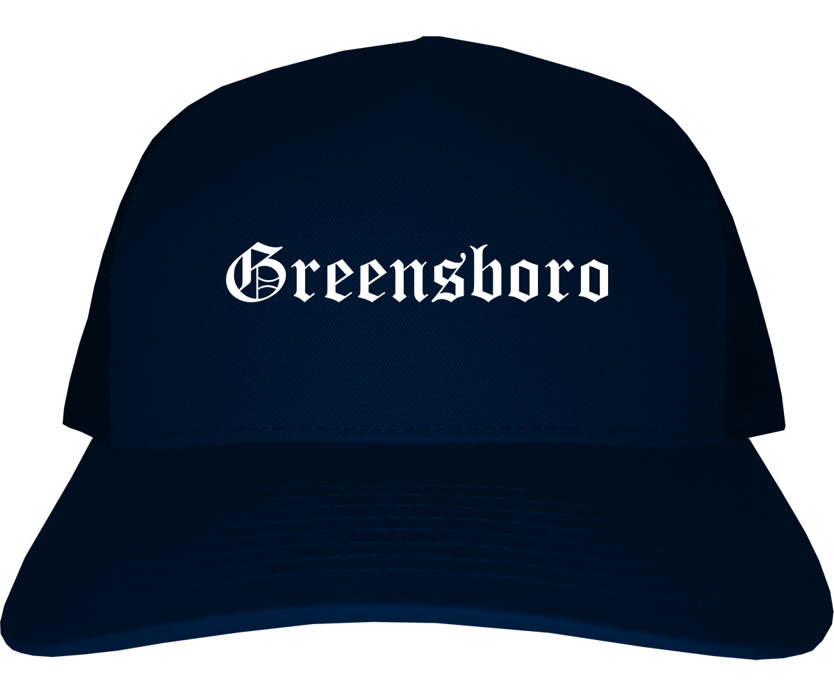 Greensboro North Carolina NC Old English Mens Trucker Hat Cap Navy Blue