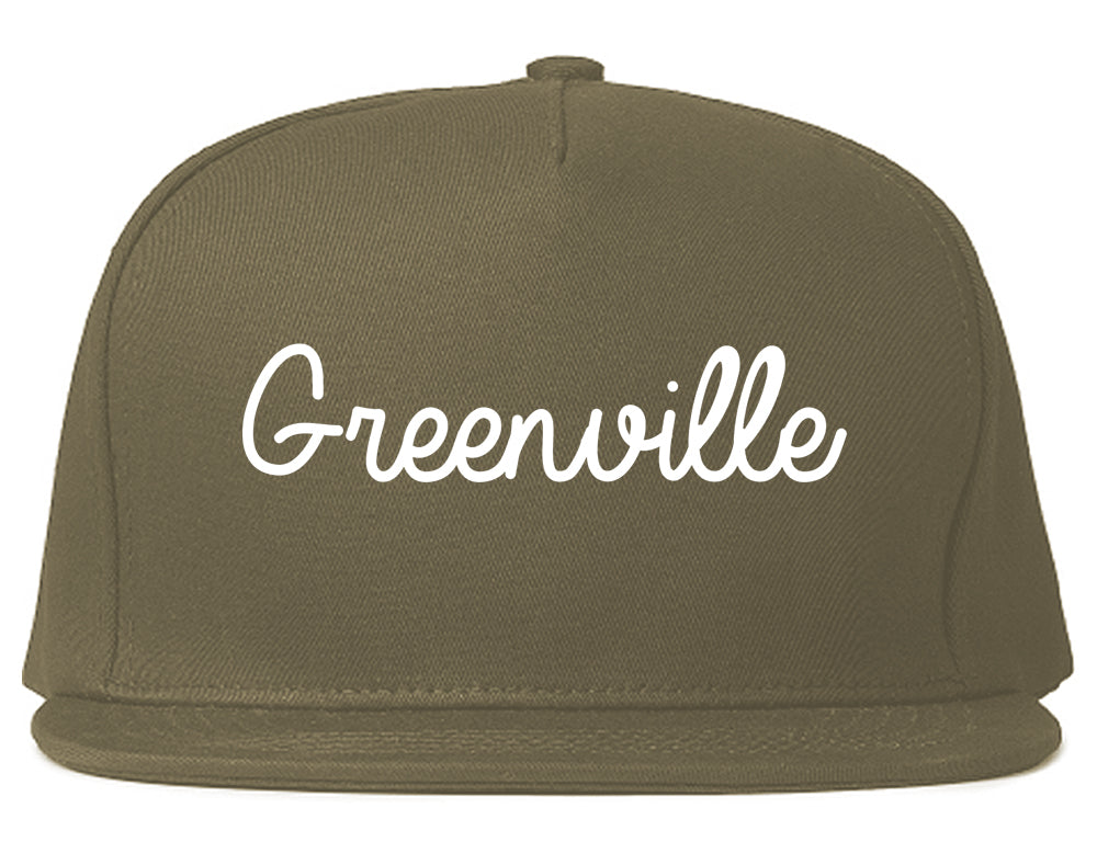 Greenville Michigan MI Script Mens Snapback Hat Grey