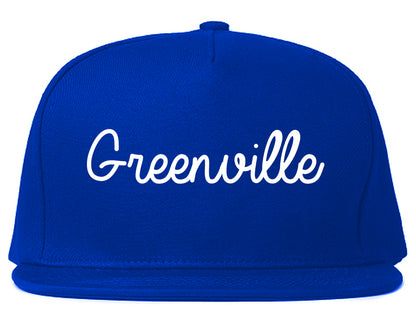 Greenville Michigan MI Script Mens Snapback Hat Royal Blue