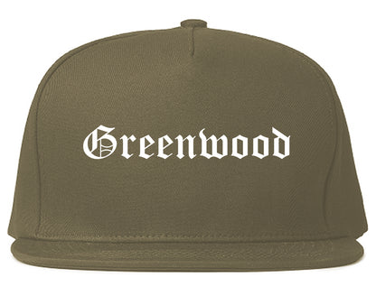 Greenwood Arkansas AR Old English Mens Snapback Hat Grey