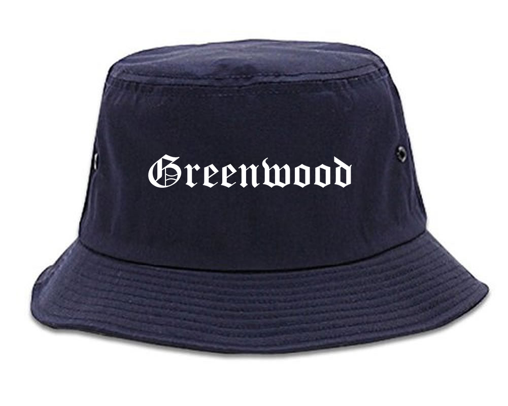 Greenwood Indiana IN Old English Mens Bucket Hat Navy Blue