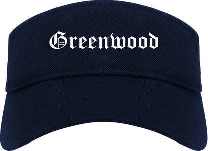 Greenwood Indiana IN Old English Mens Visor Cap Hat Navy Blue