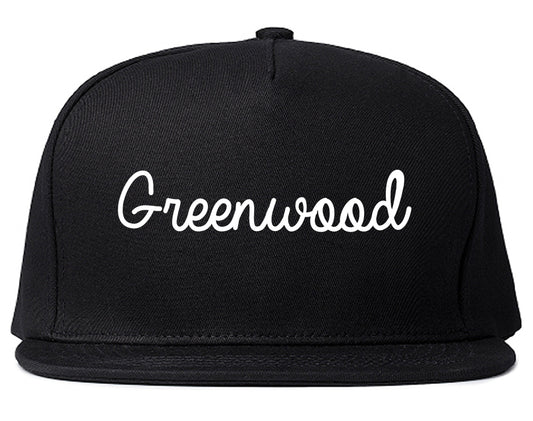 Greenwood Mississippi MS Script Mens Snapback Hat Black