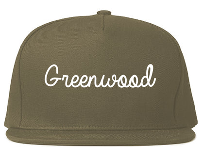 Greenwood Mississippi MS Script Mens Snapback Hat Grey