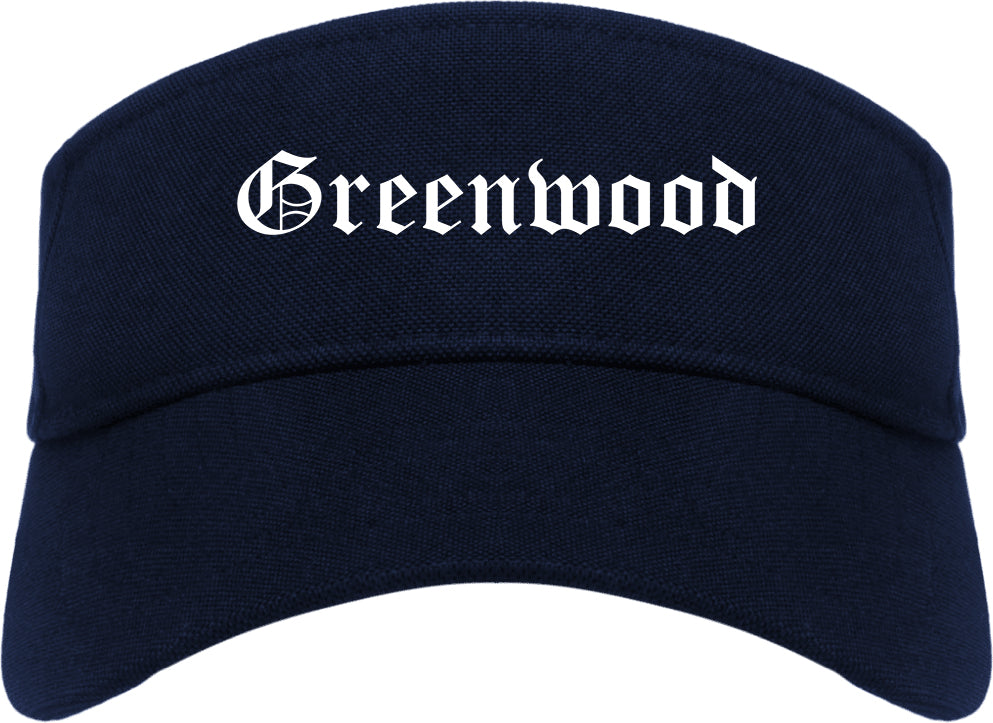 Greenwood Mississippi MS Old English Mens Visor Cap Hat Navy Blue