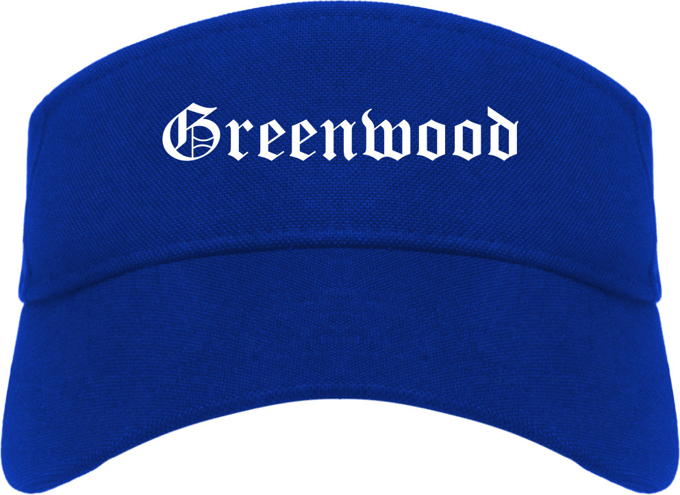 Greenwood Mississippi MS Old English Mens Visor Cap Hat Royal Blue