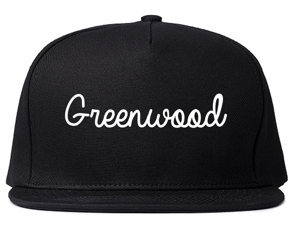 Greenwood Missouri MO Script Mens Snapback Hat Black