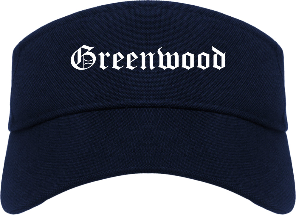 Greenwood Missouri MO Old English Mens Visor Cap Hat Navy Blue