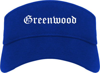 Greenwood Missouri MO Old English Mens Visor Cap Hat Royal Blue