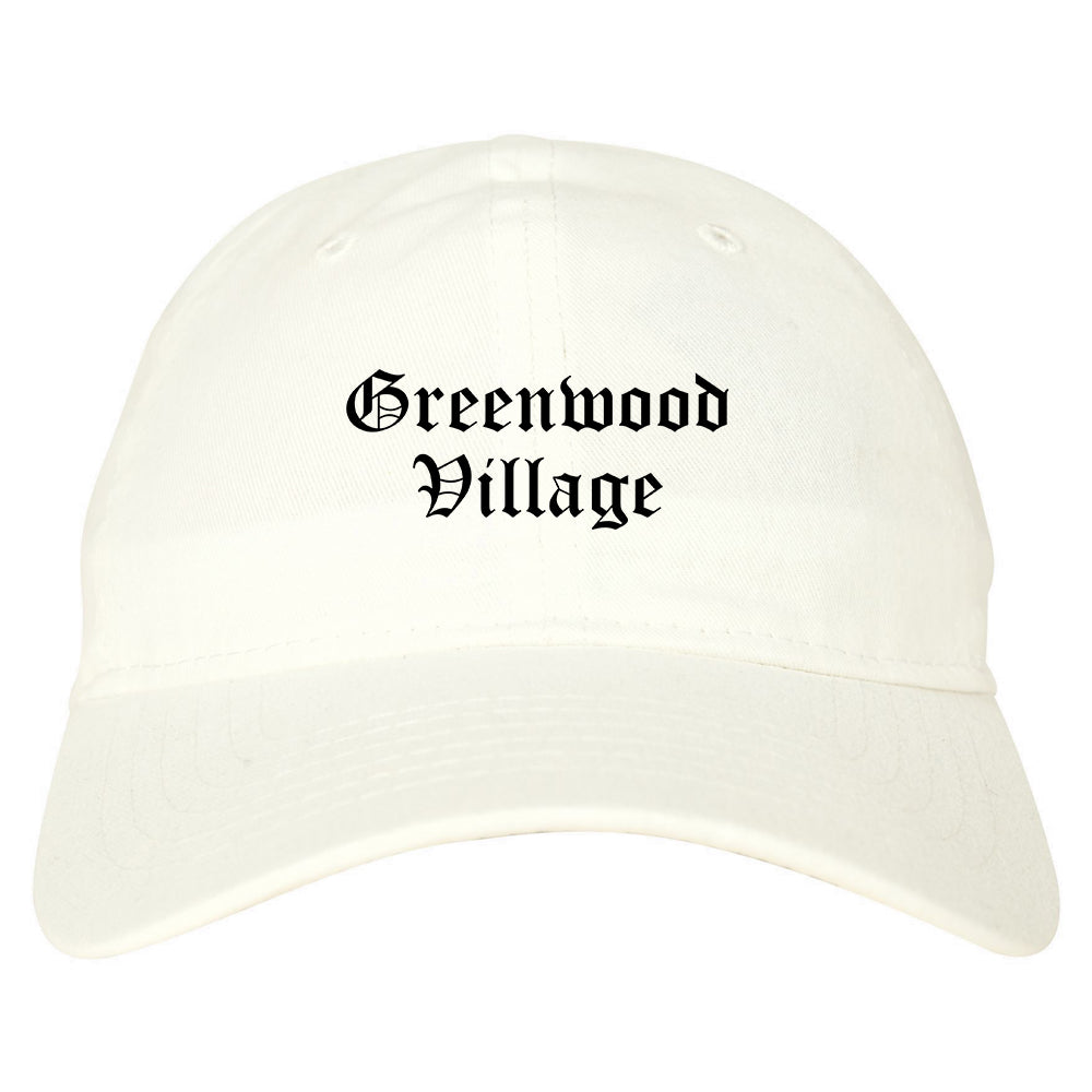 Greenwood Village Colorado CO Old English Mens Dad Hat Baseball Cap White