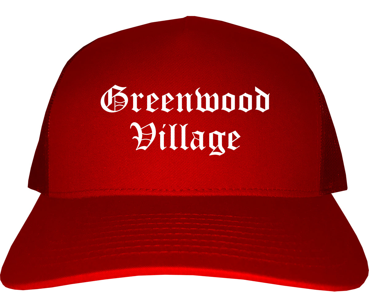 Greenwood Village Colorado CO Old English Mens Trucker Hat Cap Red