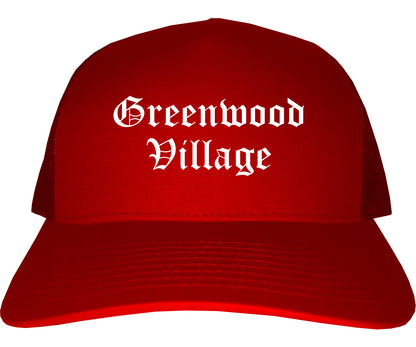 Greenwood Village Colorado CO Old English Mens Trucker Hat Cap Red