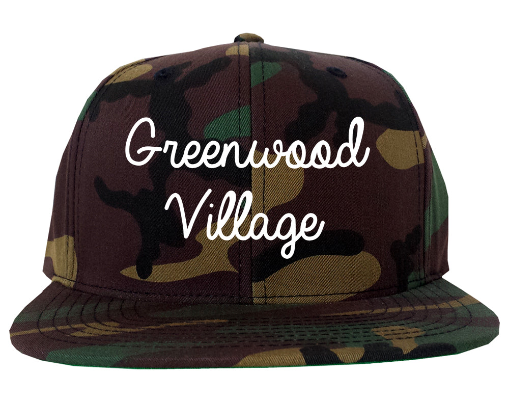 Greenwood Village Colorado CO Script Mens Snapback Hat Army Camo