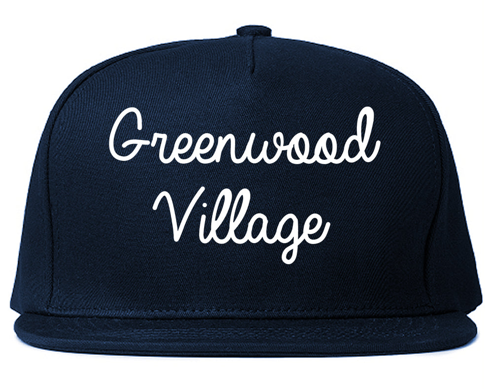 Greenwood Village Colorado CO Script Mens Snapback Hat Navy Blue