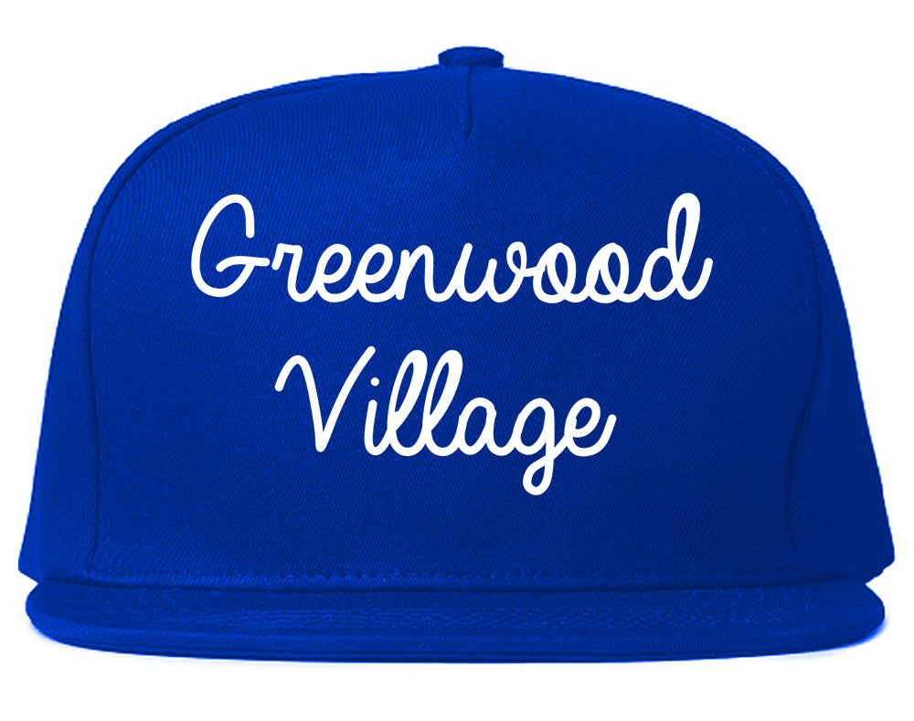 Greenwood Village Colorado CO Script Mens Snapback Hat Royal Blue