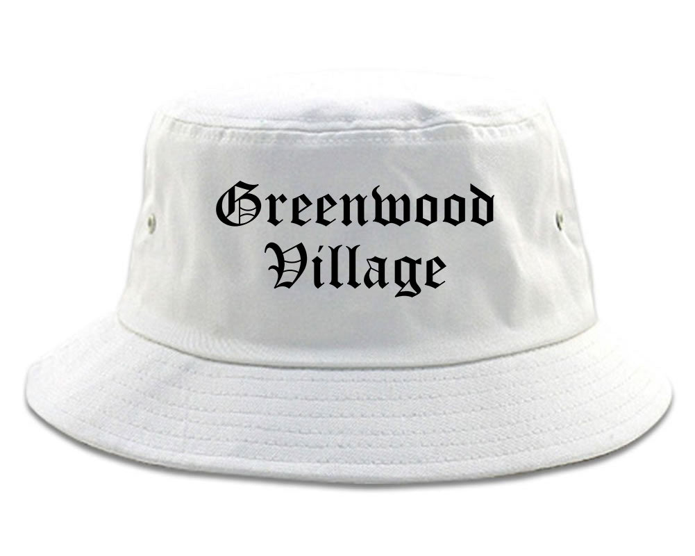 Greenwood Village Colorado CO Old English Mens Bucket Hat White