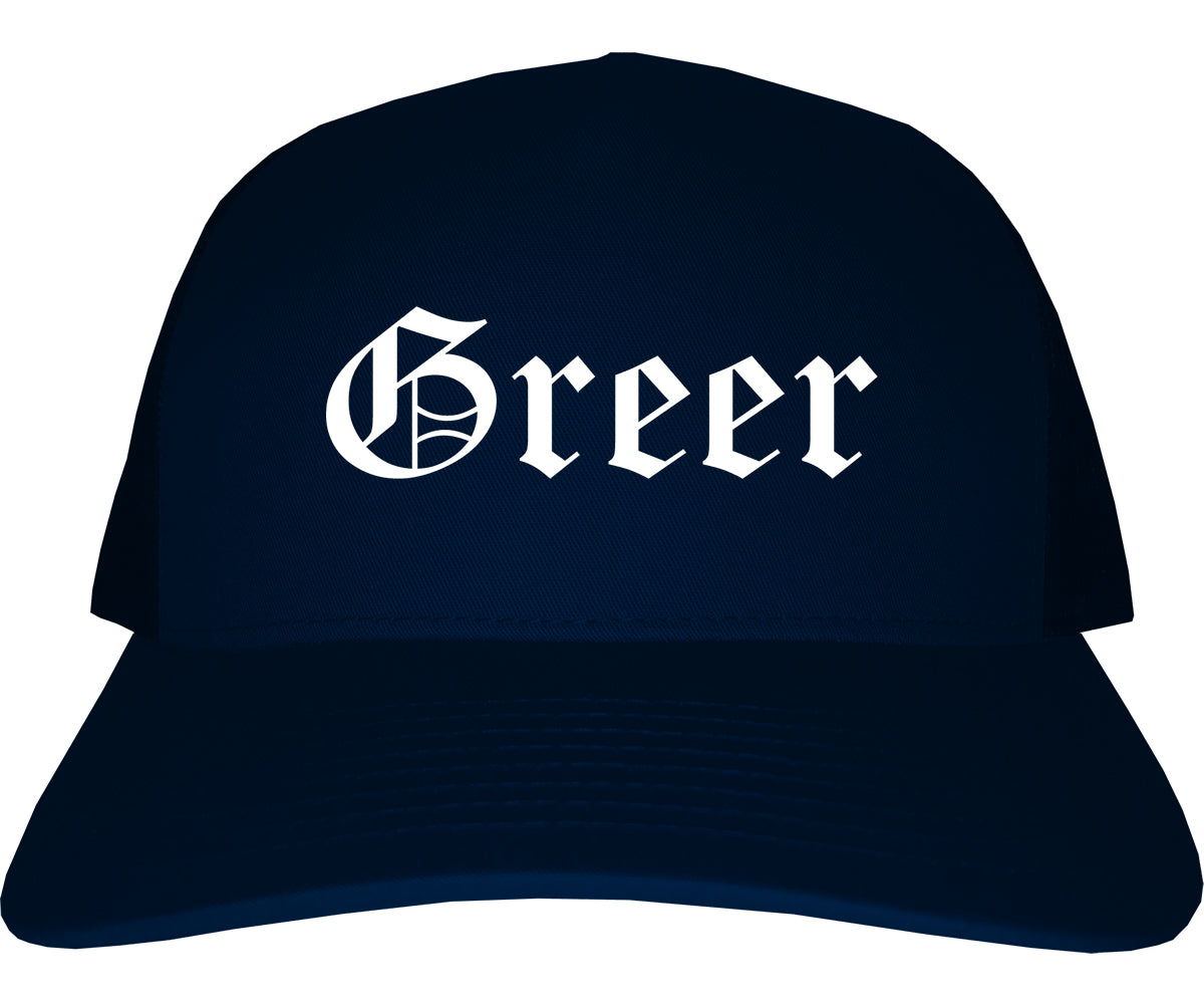 Greer South Carolina SC Old English Mens Trucker Hat Cap Navy Blue
