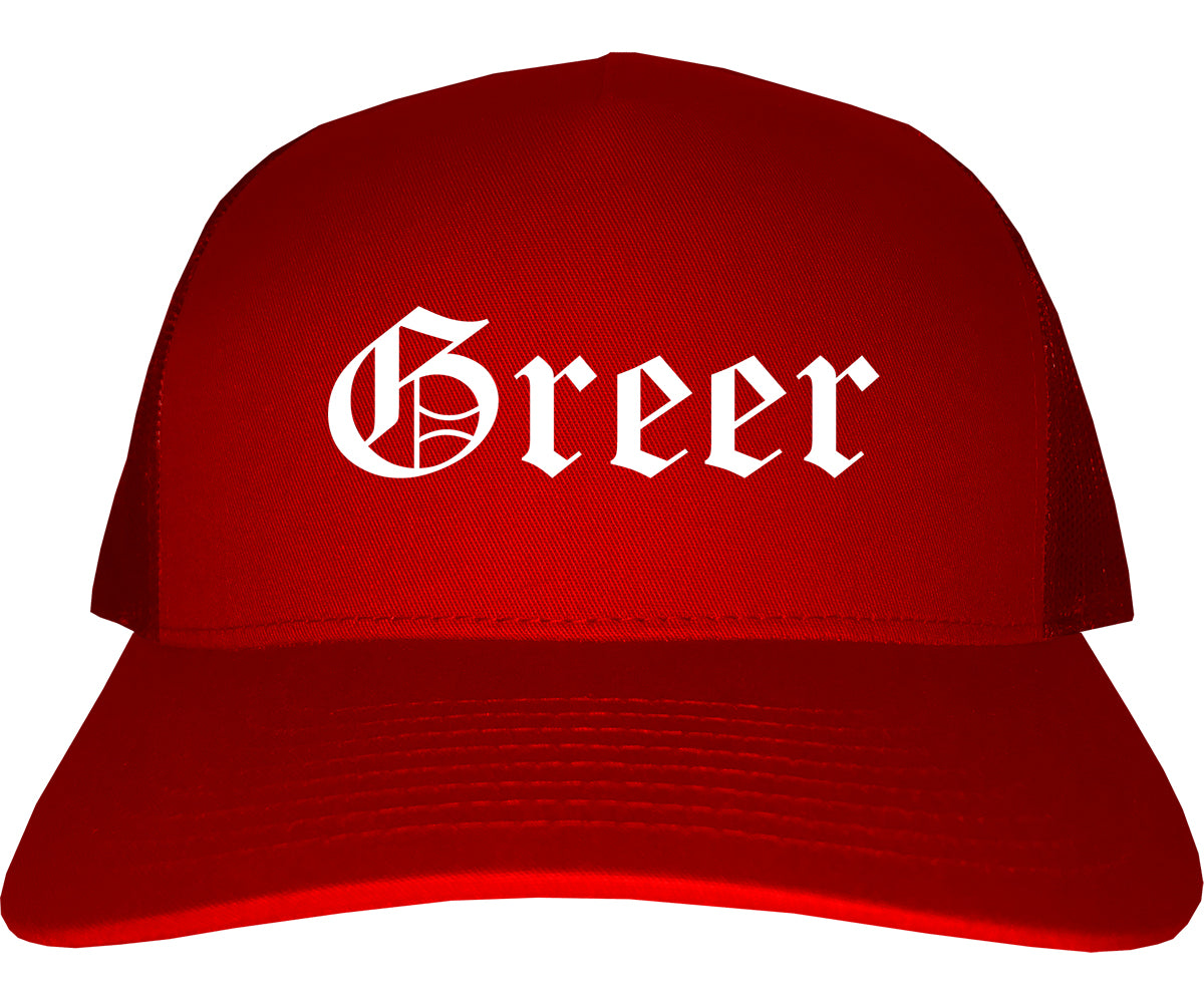 Greer South Carolina SC Old English Mens Trucker Hat Cap Red