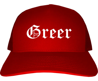 Greer South Carolina SC Old English Mens Trucker Hat Cap Red